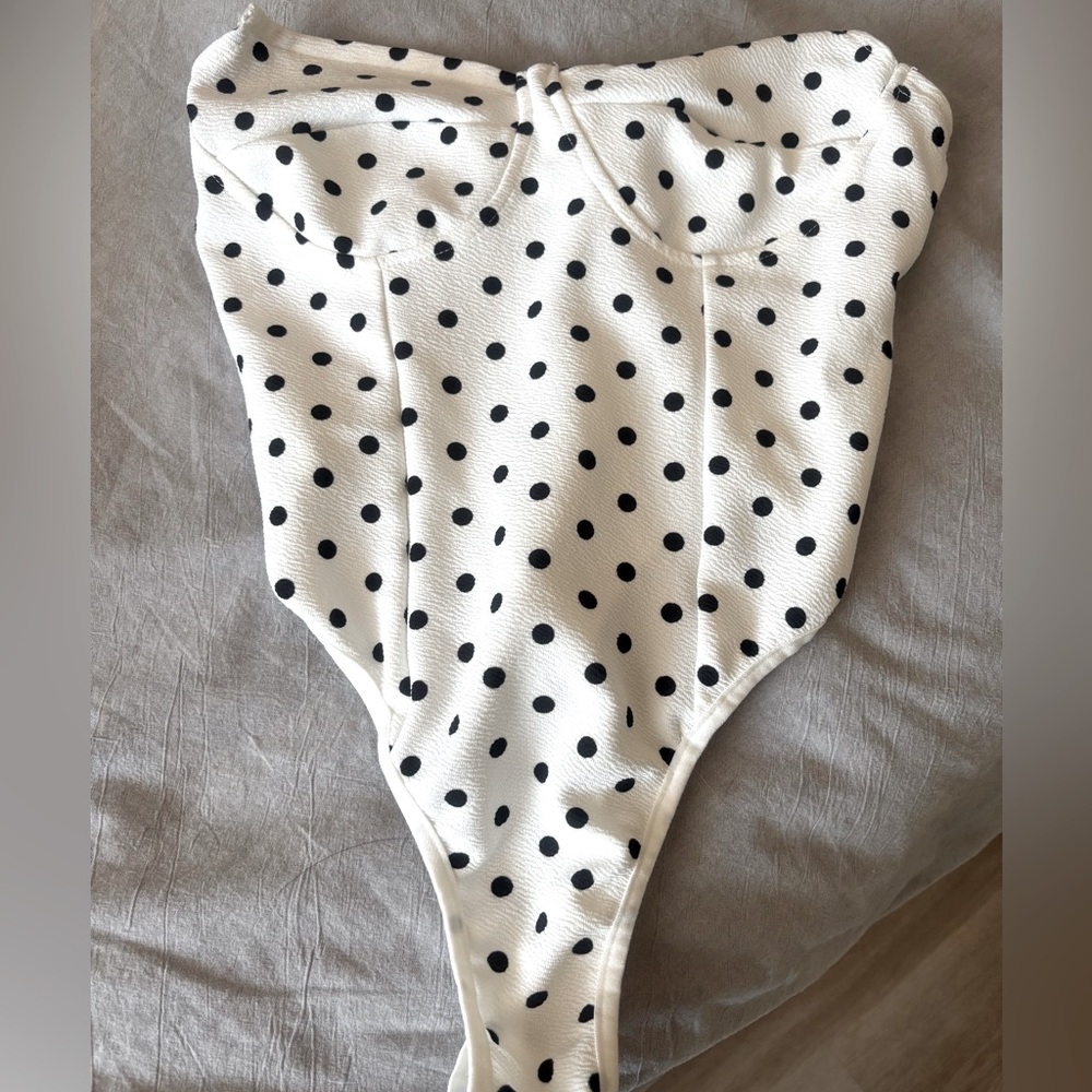 SHEIN White and Black Polka Dot Bodysuit